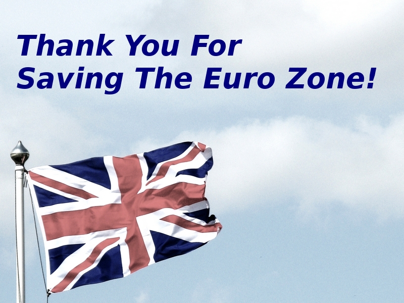 Union Jack with 'Thank You For Saving The Euro Zone'