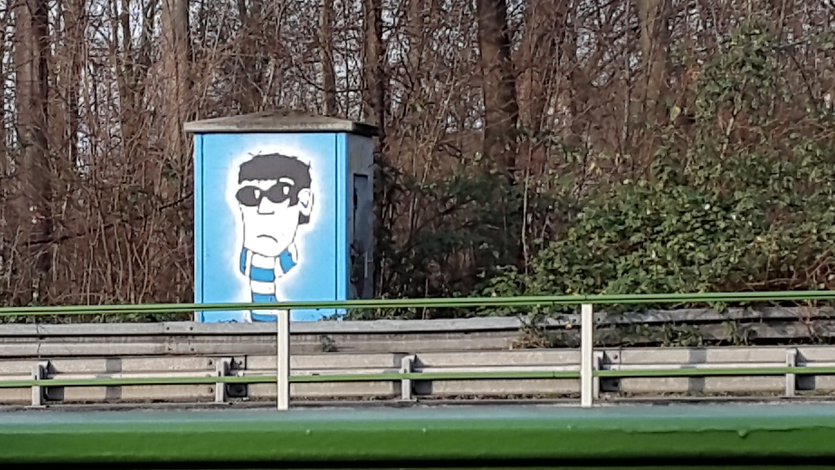 VfL-Fan mit Schal und Sonnenbrille als Graffiti