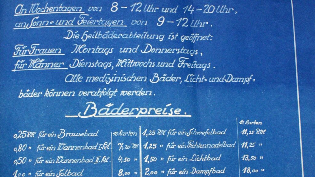 „Schaufenster Stadtgeschichte": Preisliste der Badeanstalt Wattenscheid von 1928